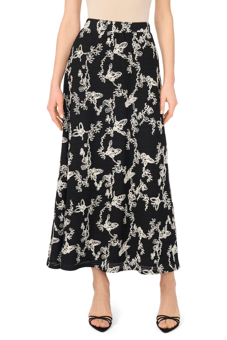Embroidered Floral A-Line Maxi Skirt, Main, color, RICH BLACK