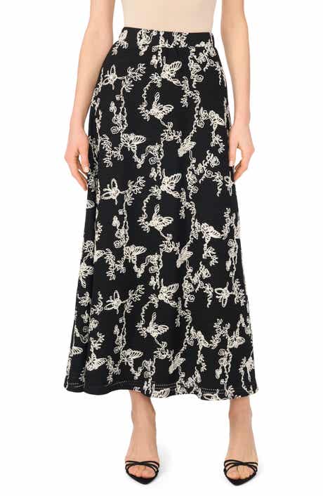 Embroidered Floral A-Line Maxi Skirt