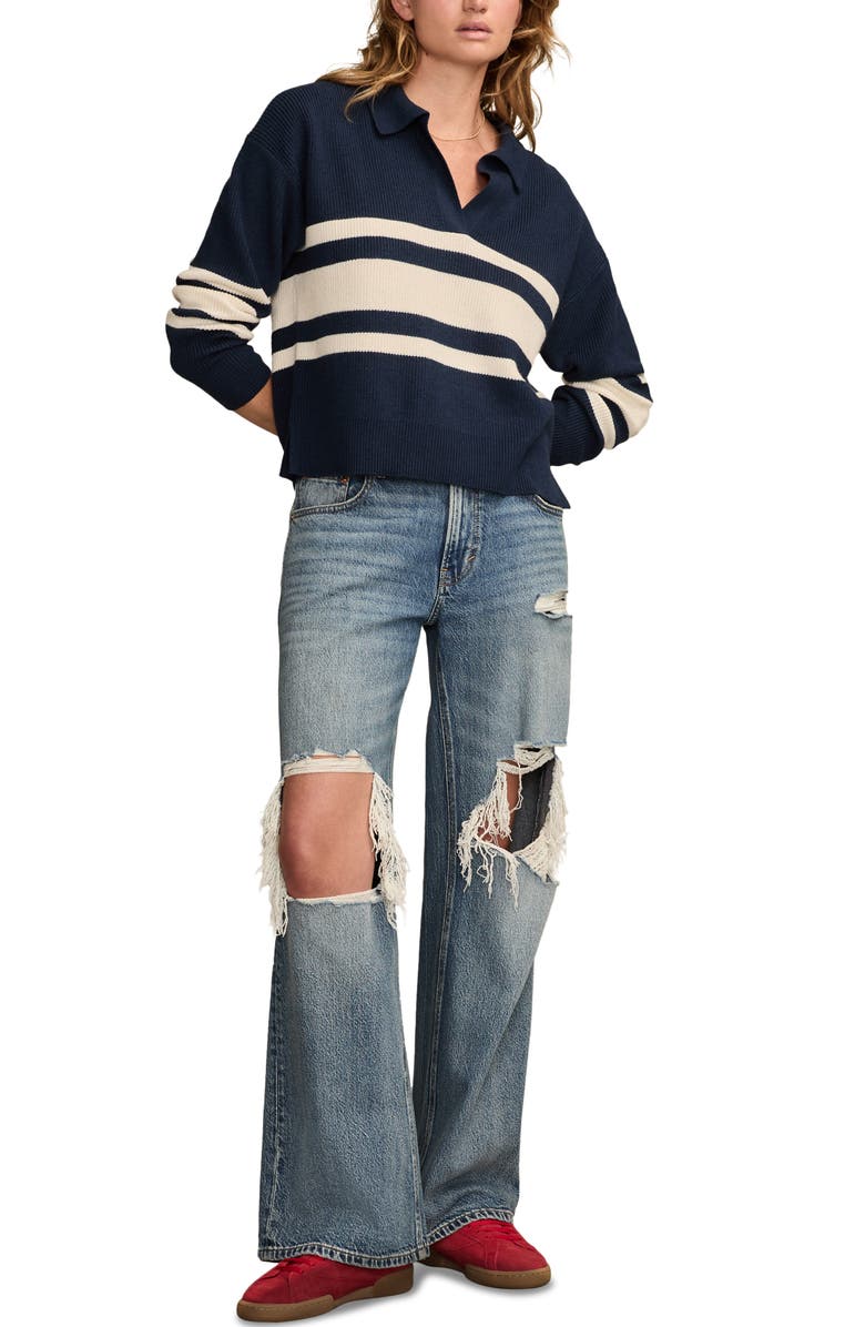 Lucky Brand Stripe Rugby Polo Sweater, Alternate, color, Ocean Deep