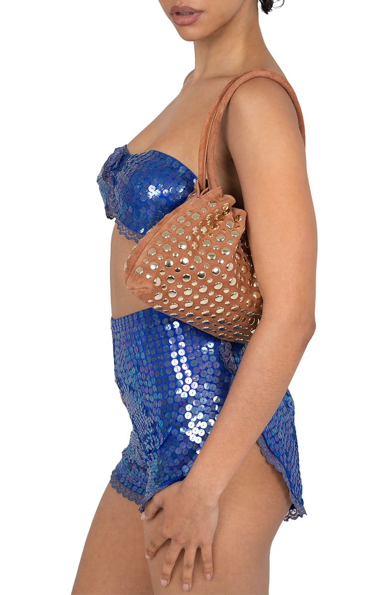 Jeffrey Campbell Lil-Brat Leather Handbag, Alternate, color, Tan Suede Gold