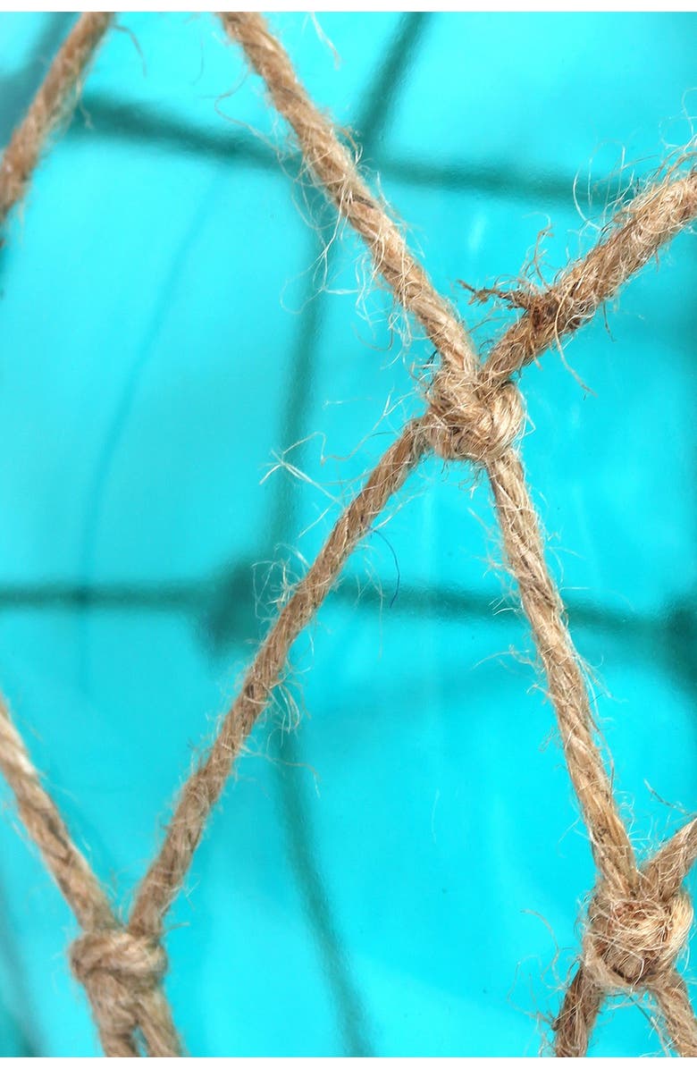 LALIA HOME Buoy Netted Brushed Nickel Coastal Ocean Sea Glass Pendant with Natural Rope - Aqua, Alternate, color,