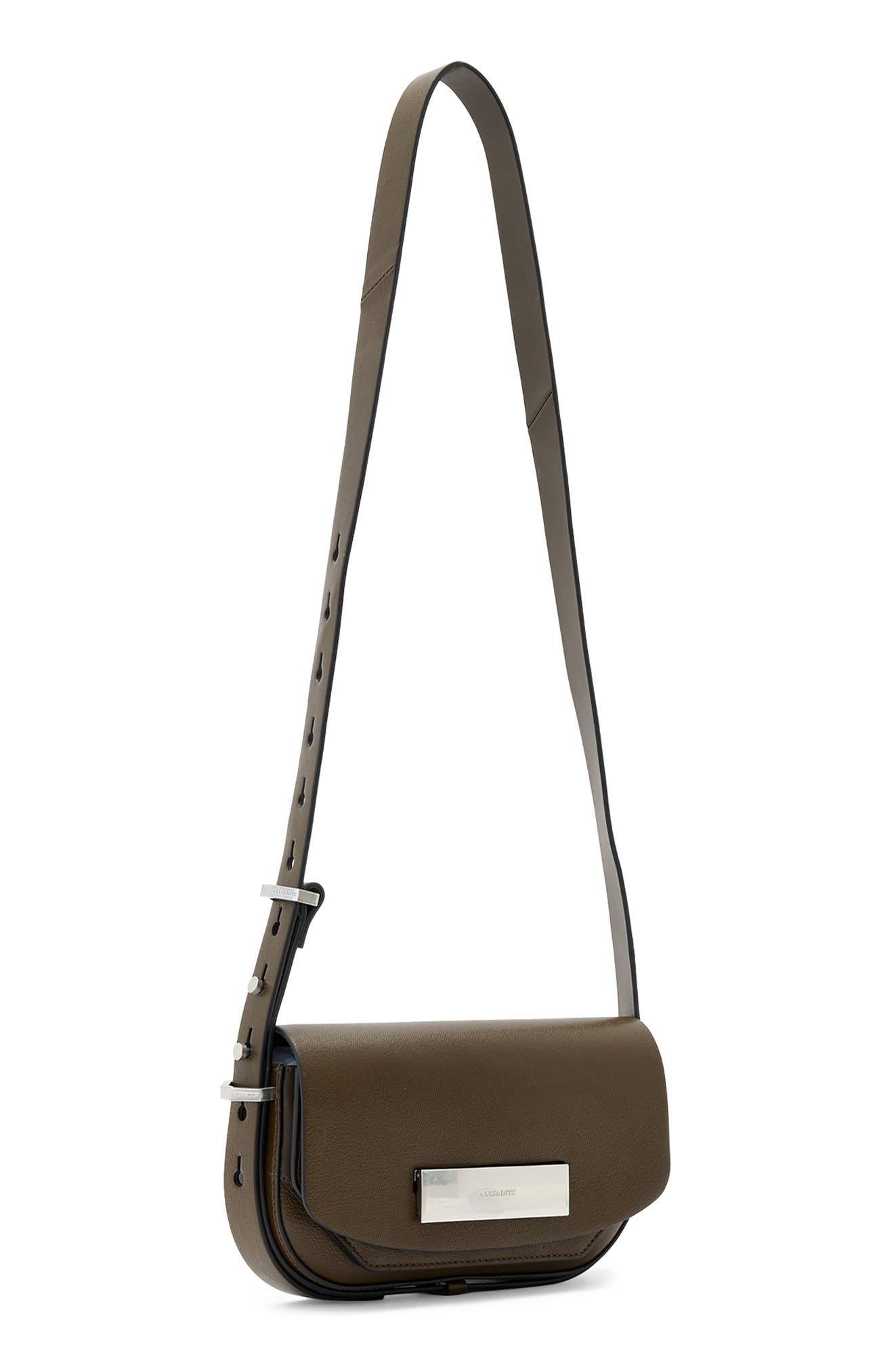 AllSaints Etta Leather Crossbody Bag, Alternate, color, Fango Brown
