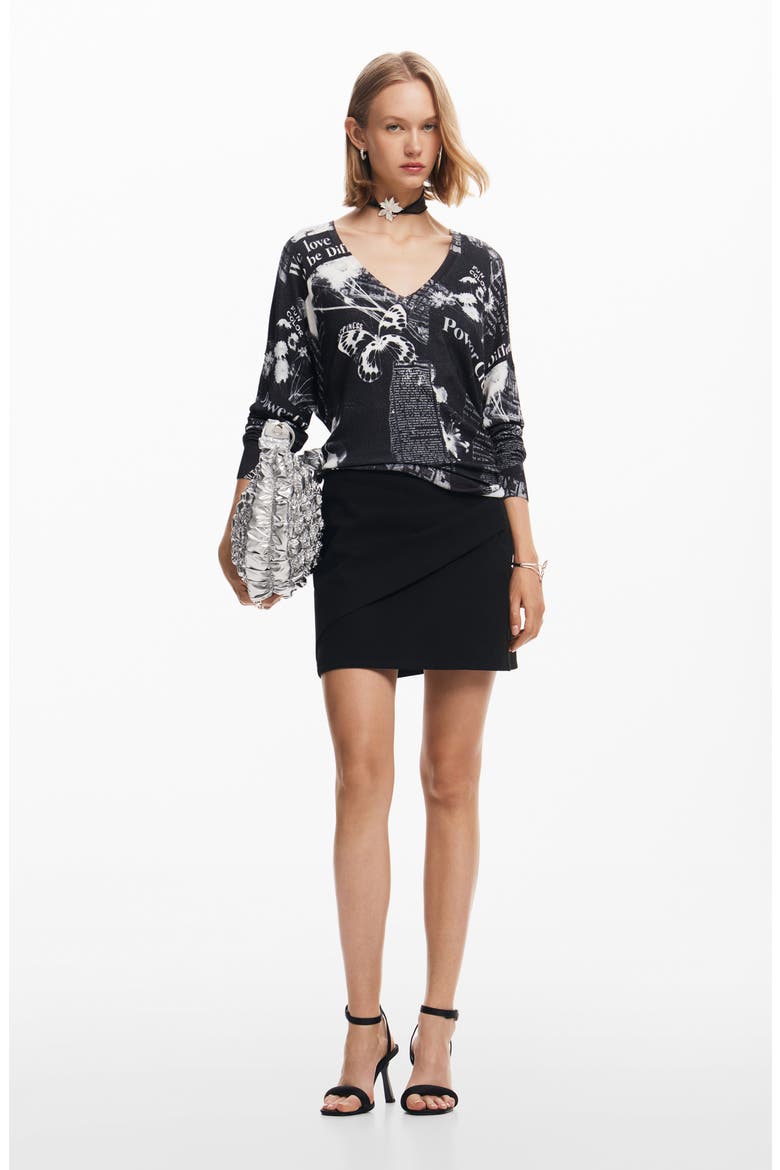 Kawartha Lakes Print V-Neck Sweater, Alternate, color, BLACK