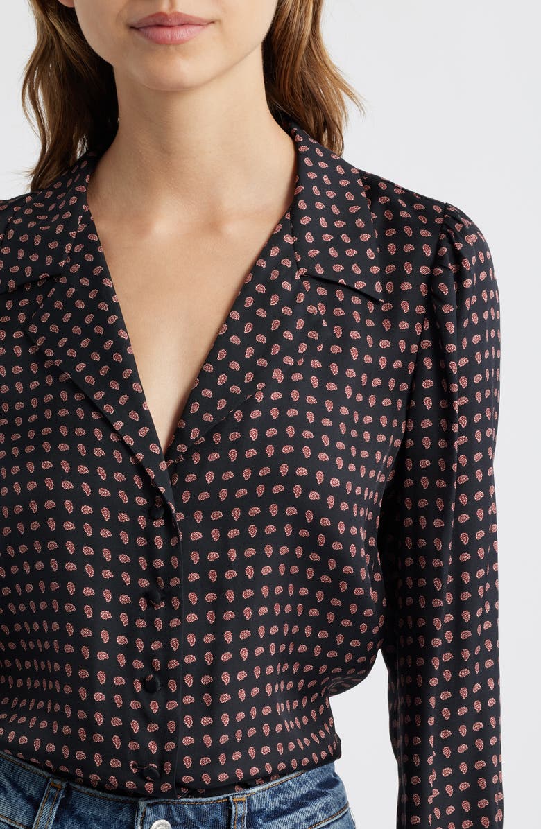 DÔEN Juliana Paisley Print Silk Blend Button-Up Shirt, Alternate, color, Cardinale Foulard