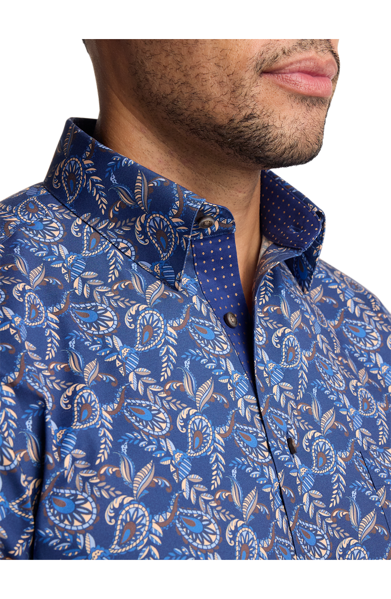 Paul Fredrick Slim Fit Comfort Stretch Non-iron Paisley Dress Shirt With Contrast Trim, Alternate, color, Navy Multi