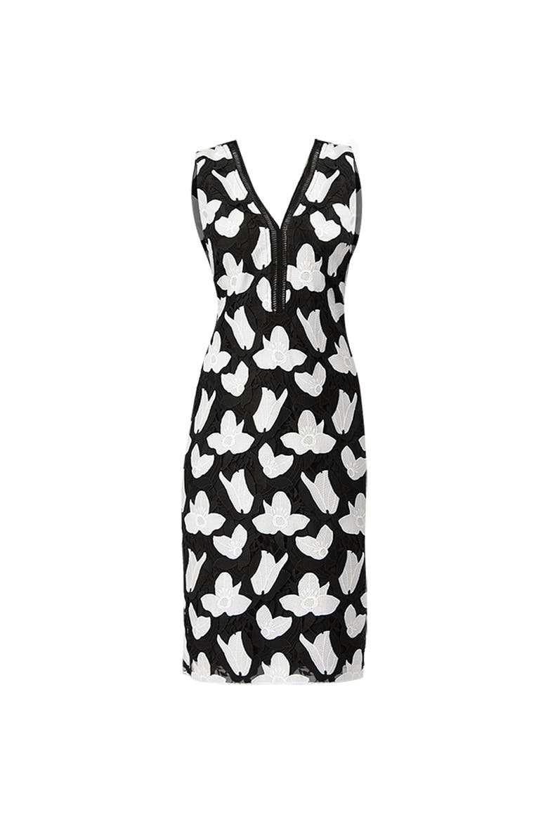 Floral Embroidered Sheath Dress, Alternate, color, Black