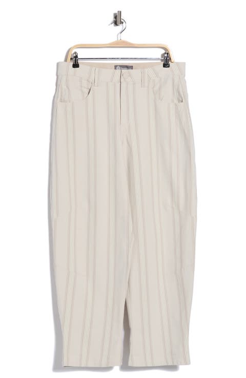 Stripe Cuffed Crop Barrel Leg Pants