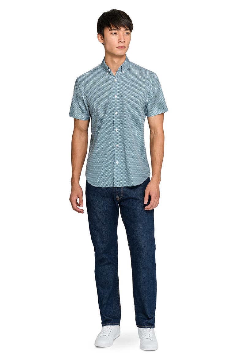 Hexagon Geo Woven Short Sleeve Basic, Alternate, color, WHITE/GREEN