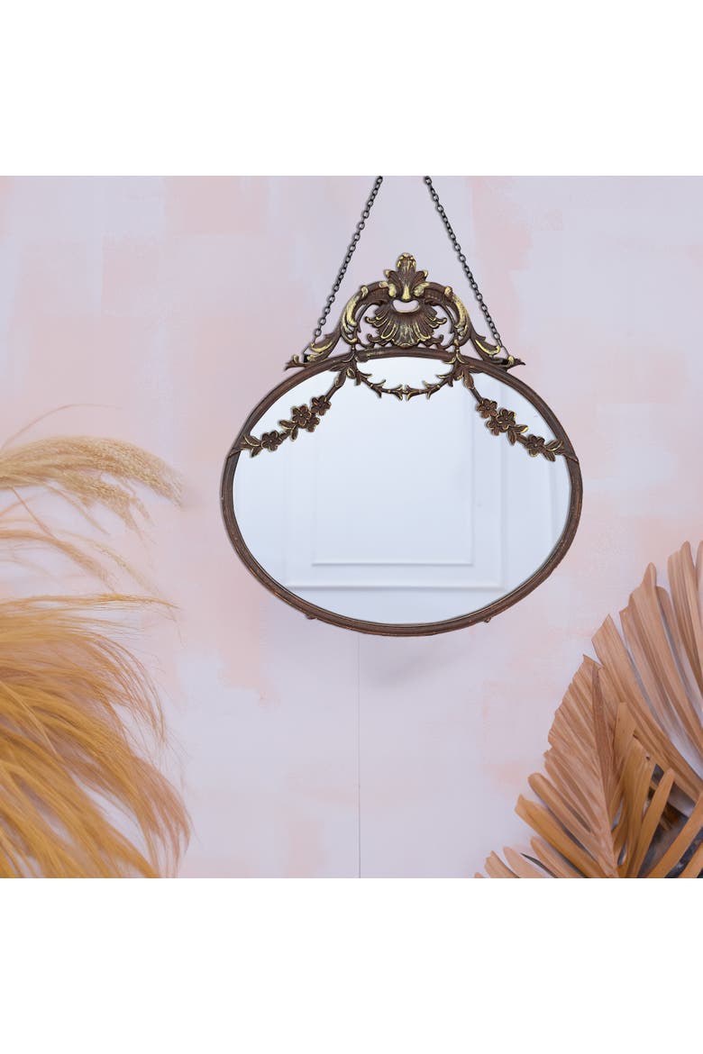 Pewter Framed Wall Mirror with Decorative Chain and Antique Finish, Bronze, Alternate, color, Bronze