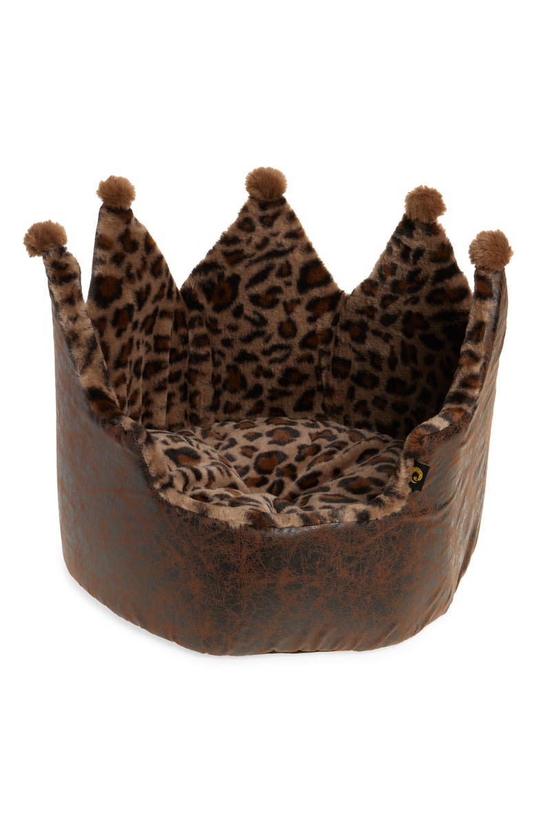 Precious Tails Leopard Print Crown Pet Bed, Main, color, 