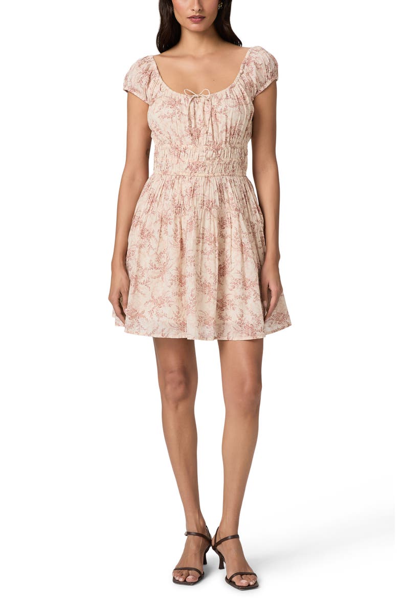 Rosewood Shirred Bodice Cotton Mini Sundress, Main, color, BONE / SUNSET