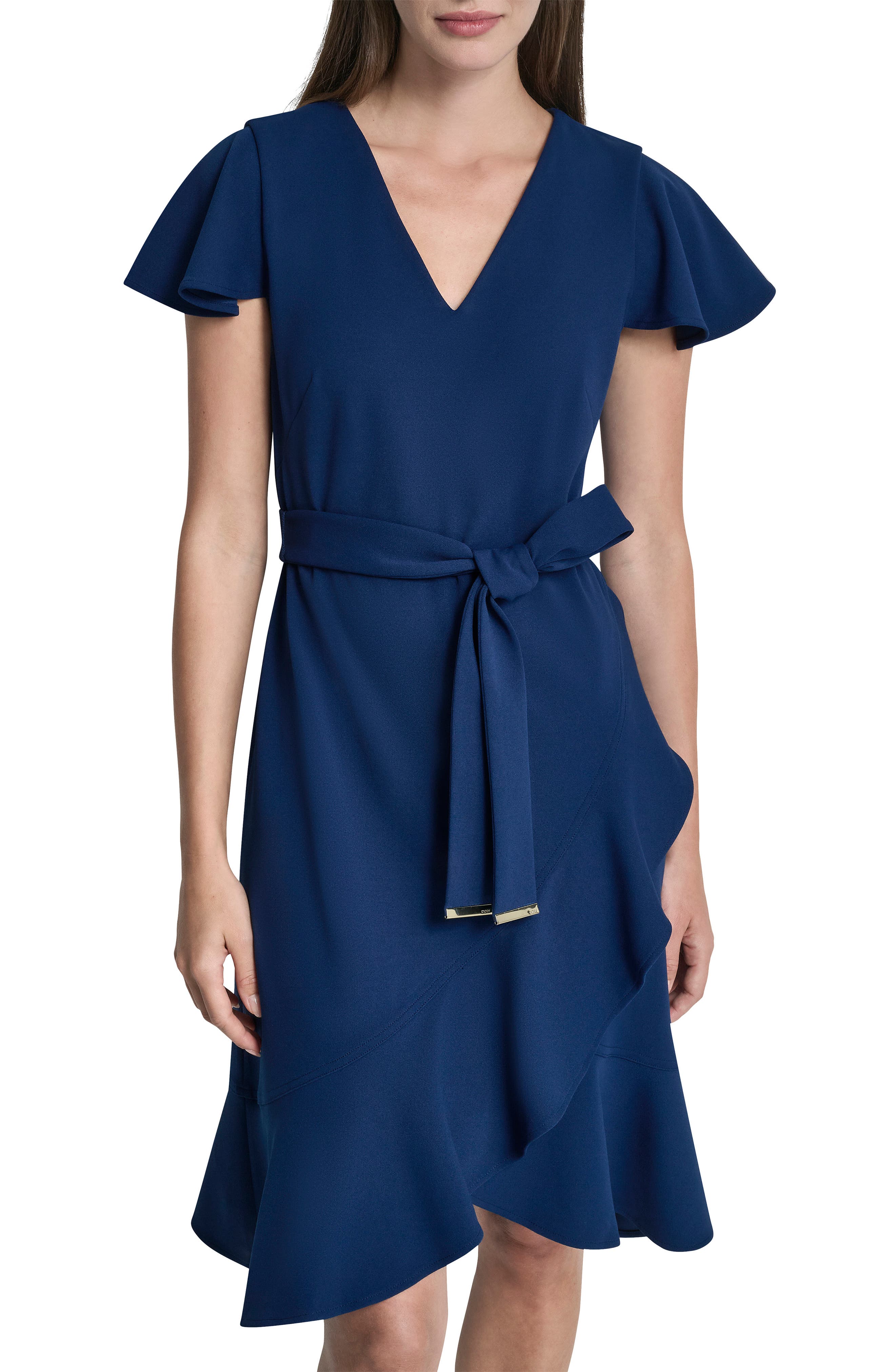 DKNY Short Sleeve Tulip Hem Fit & Flare Dress