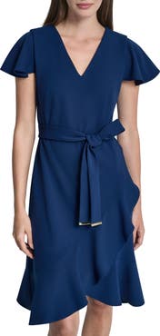 DKNY Short Sleeve Tulip Hem Fit & Flare Dress