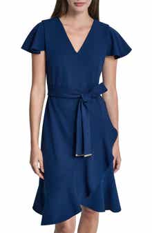 DKNY Short Sleeve Tulip Hem Fit & Flare Dress
