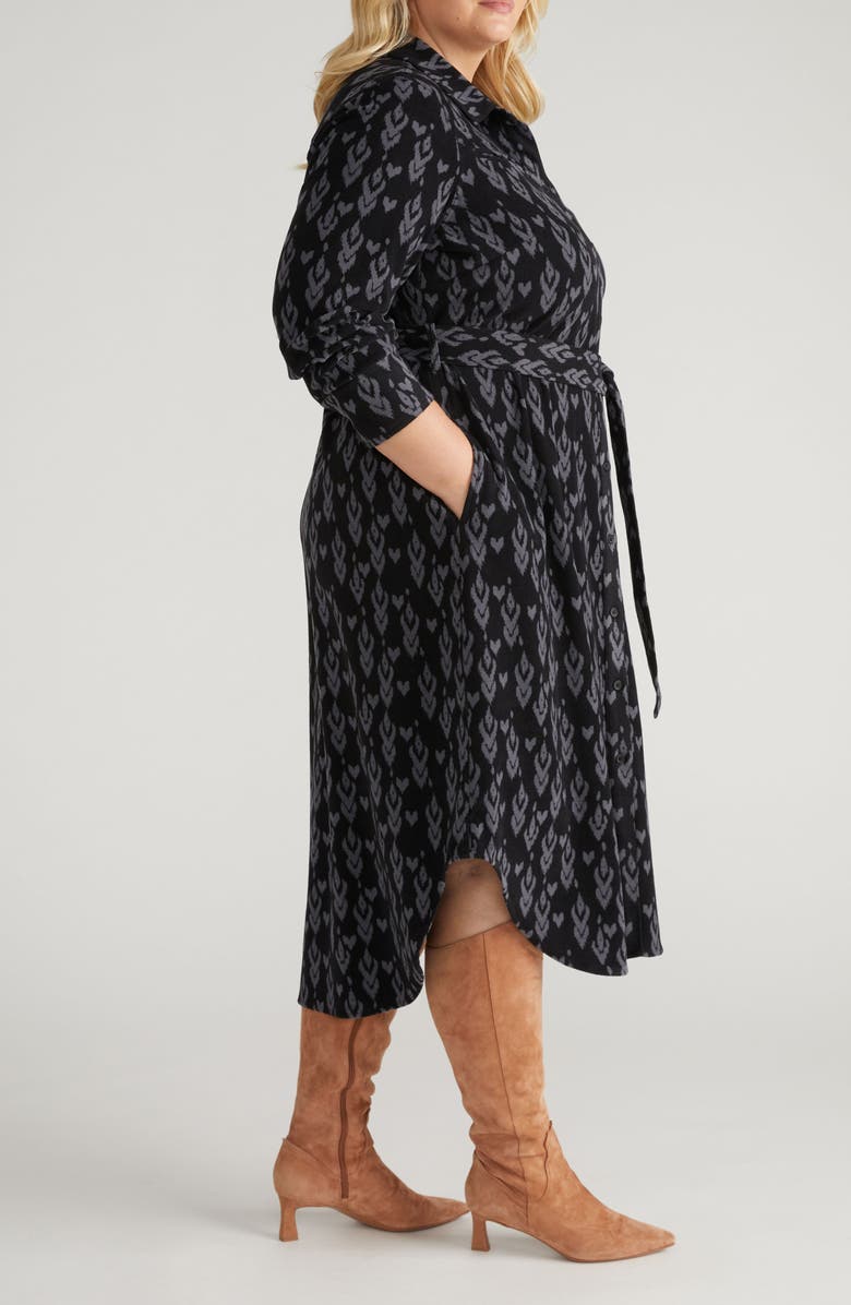 Universal Standard Morgan Long Sleeve Stretch Flannel Midi Shirtdress, Alternate, color, Indigo Ikat Arrow Blue