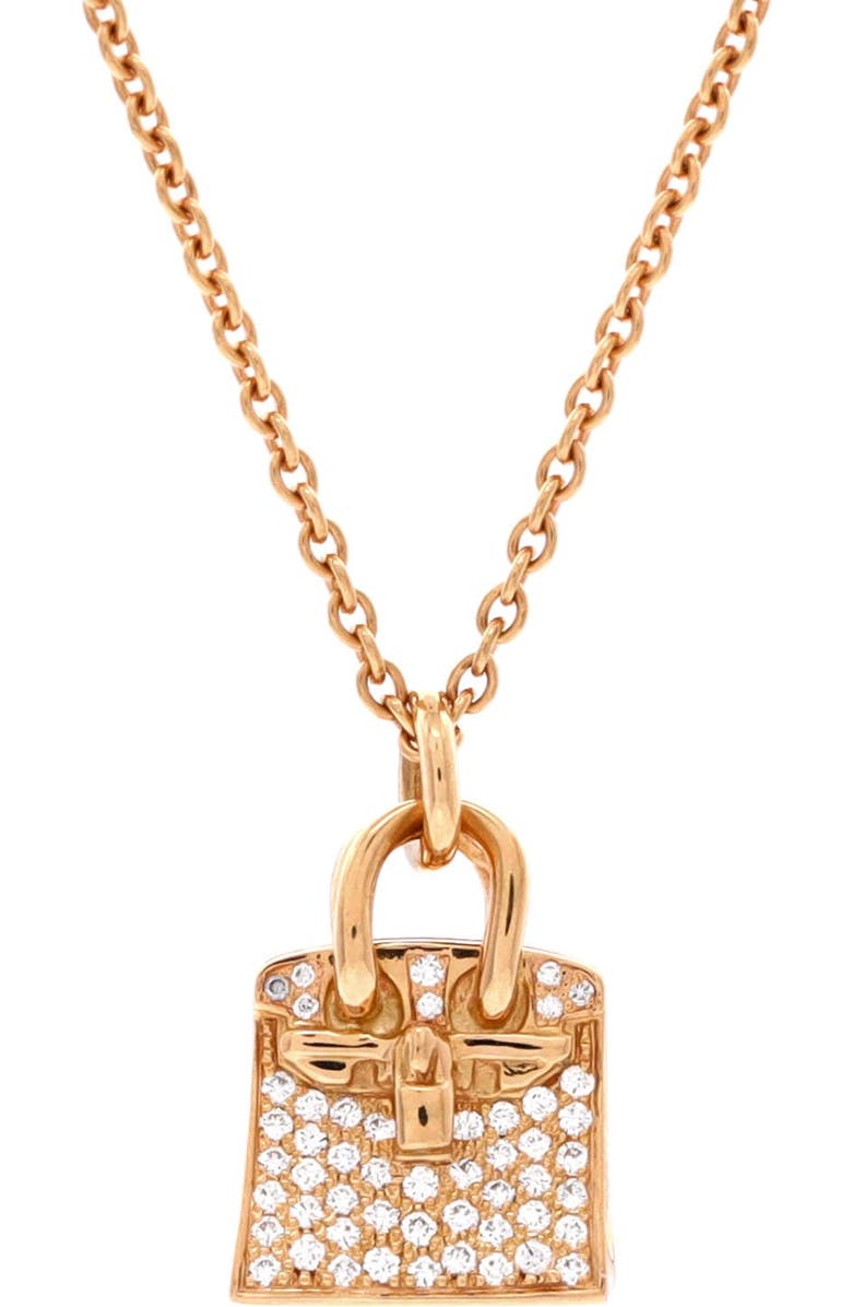 Pre-Owned Hermes Birkin Amulette Pendant Necklace 18K Rose Gold and Diamonds, Main, color, Rose Gold