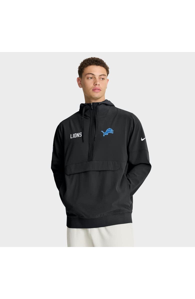 Nike Men's Nike Black Detroit Lions Sideline Alt Pack Anorak Half-Zip Hoodie Jacket, Alternate, color, Black