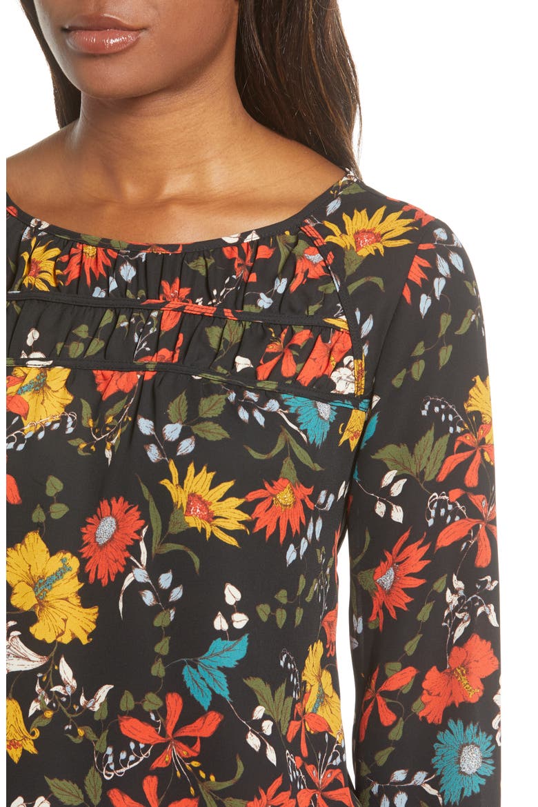 Gibson Print Ruched Long Sleeve Blouse, Alternate, color, BLACK MULTI FLORAL