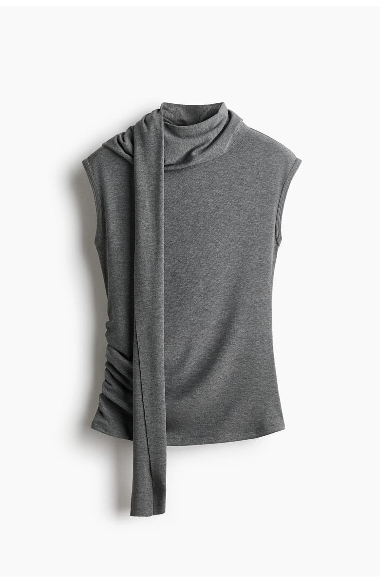 H&M Scarf-collar Top, Alternate, color, Dark Gray Melange