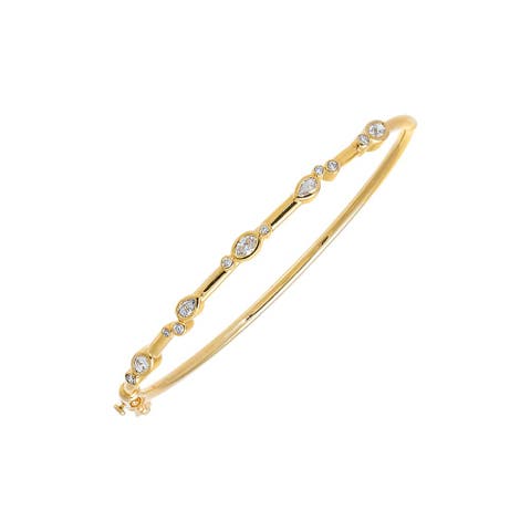 Lab Grown Diamond Round Bezel Bubbles Bangle Bracelet 14K
