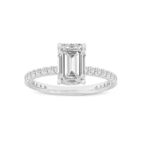 Regalia 14K White Gold Emerald Cut Lab Grown Diamond Hidden Halo Engagement Ring - 2.55 ctw