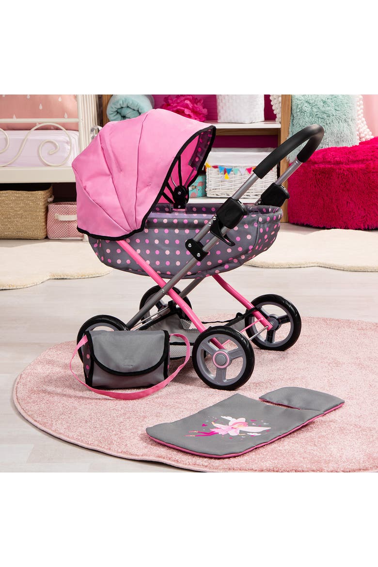 Pram Cosy Fairy Poka Dot Grey Pink For Dolls Up To 18 Inch, Alternate, color, Multicolored