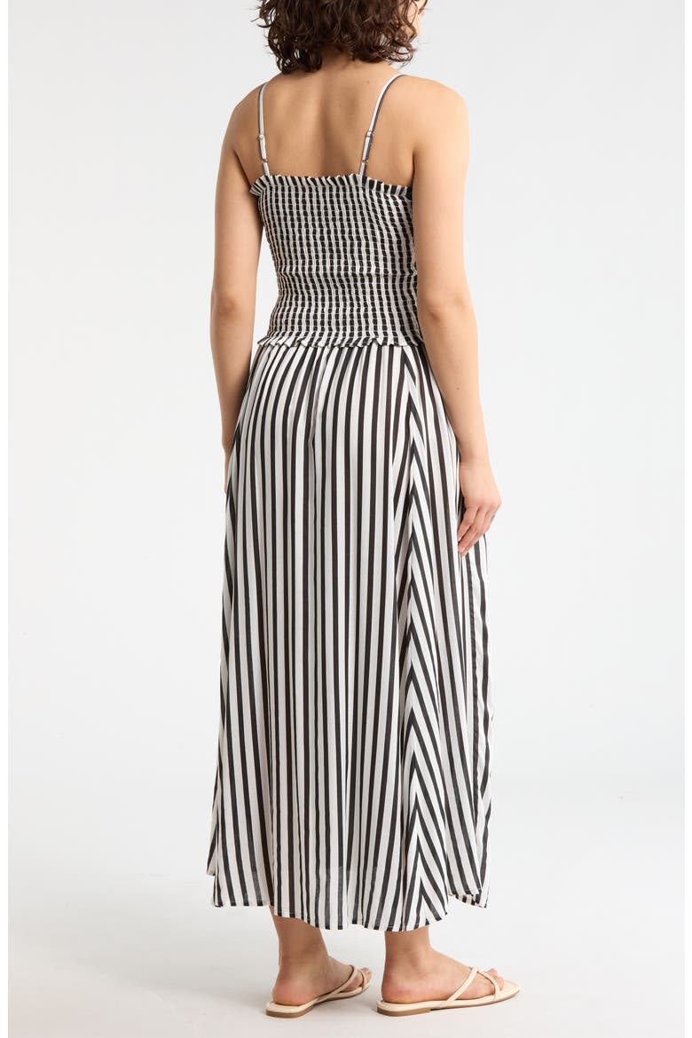 Stripe Smocked Cover-Up Midi Dress, Alternate, color, BLACK