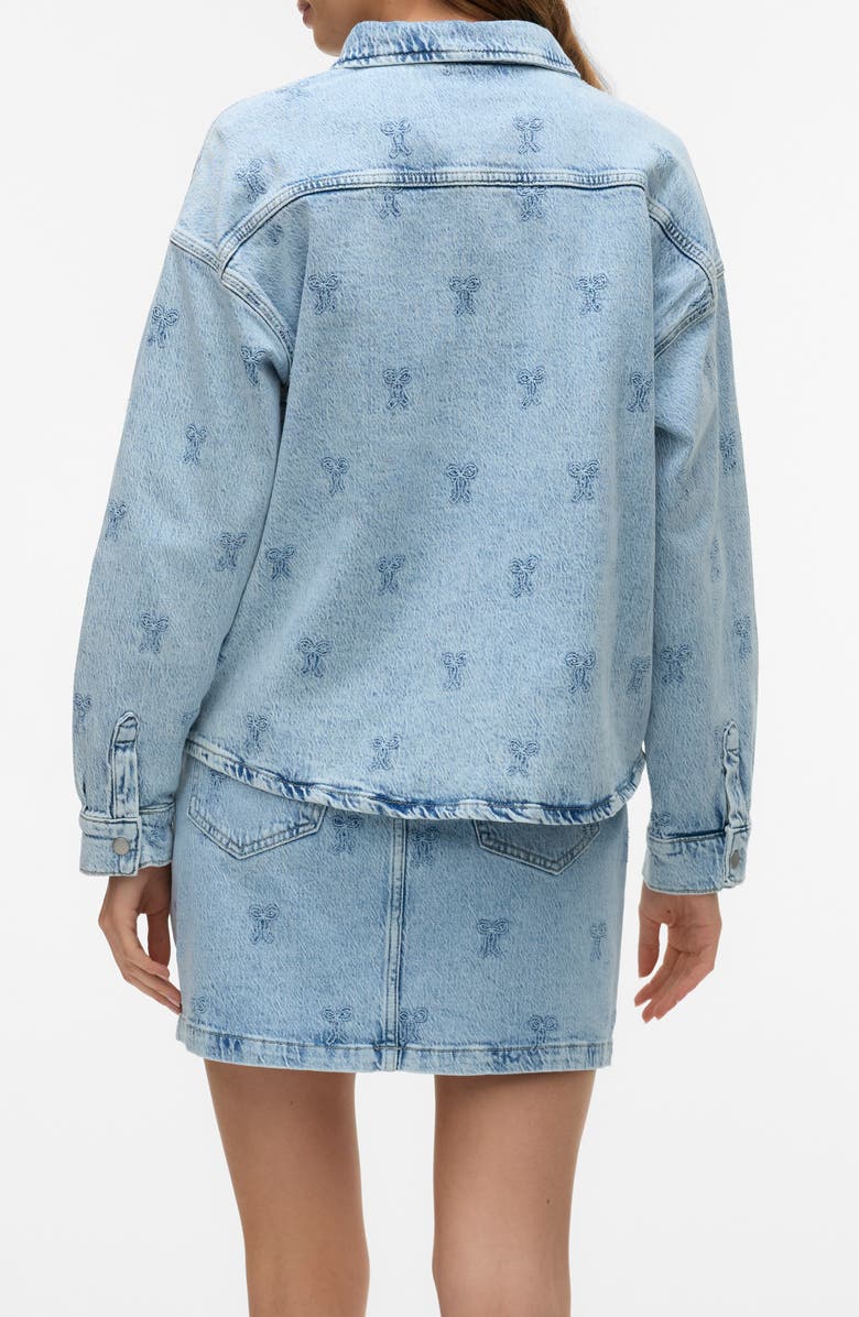 VERO MODA Embroidered Snap-Up Denim Shirt, Alternate, color, Light Blue Denim Det