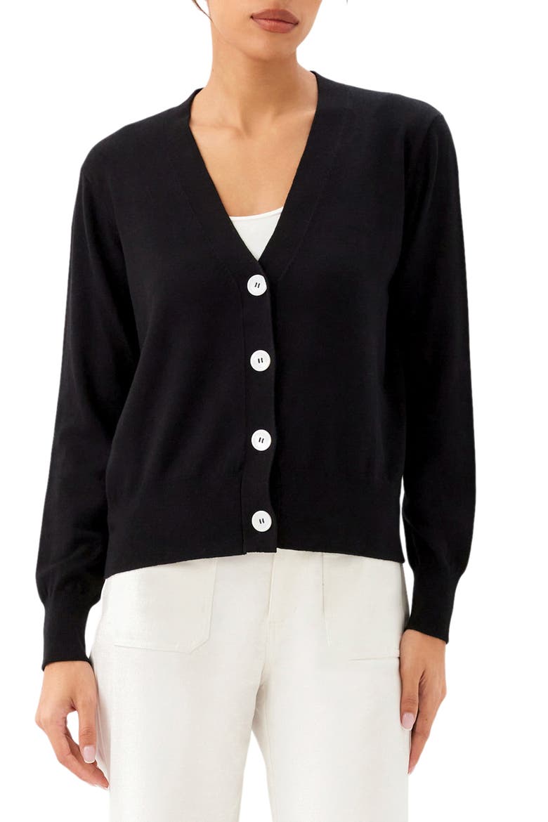 V-Neck Cardigan, Main, color, BLACK