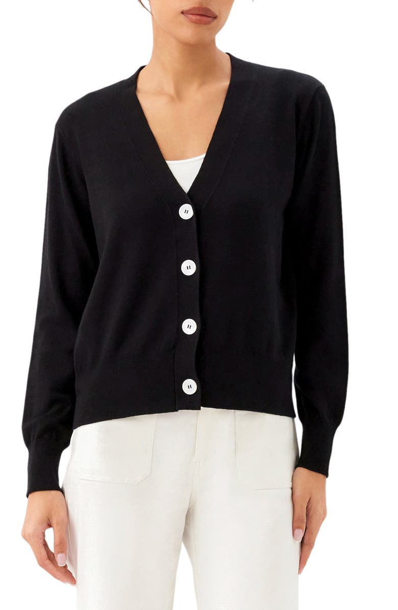 Karen Kane V-Neck Cardigan, Main, color, Black