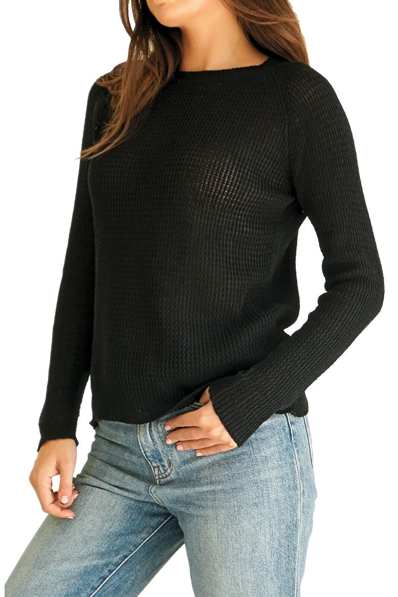 Sloane Openwork Cotton Crewneck Sweater, Alternate, color, Black