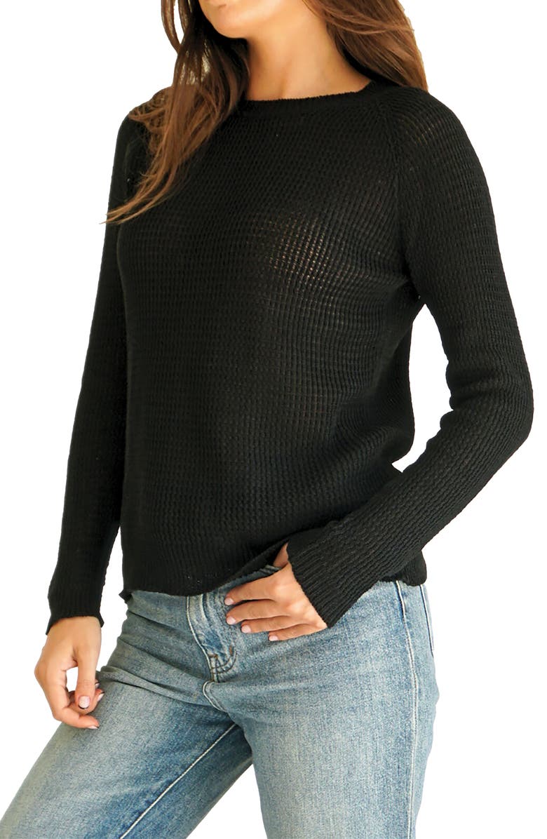Paneros Clothing Sloane Openwork Cotton Crewneck Sweater, Alternate, color, Black