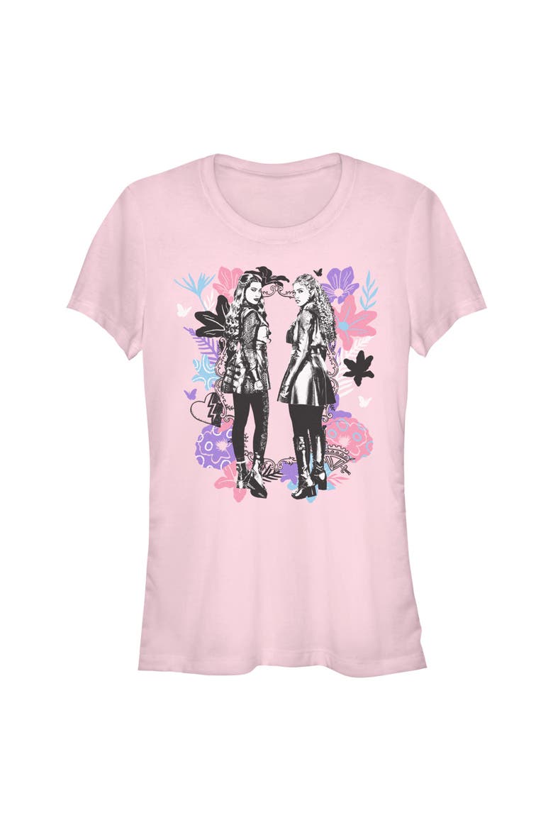 Junior's Descendants Wicked Wonderland Chloe and Red Sketch  Graphic T-Shirt, Main, color, Light Pink