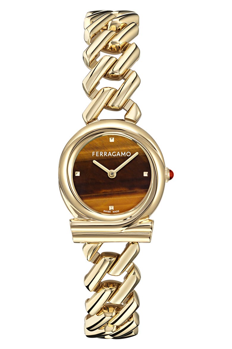 Gancini Twisted Bracelet Watch, 28mm, Main, color, TIGER'S EYE