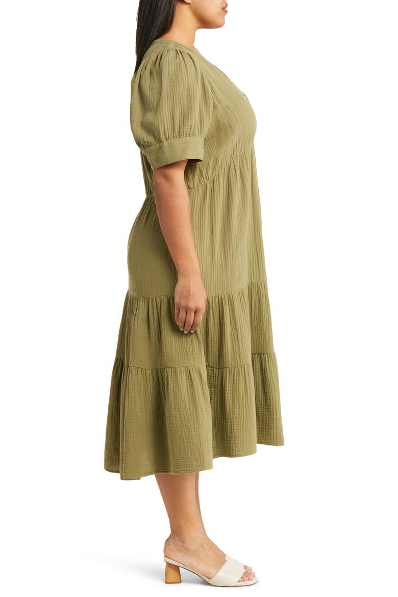 Lightspun Tiered Button Front Midi Dress, Alternate, color, TUNDRA