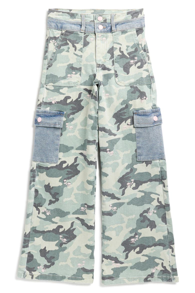 Kids' Camo Print Wide Leg Cargo Jeans, Main, color, GREEN CAMO