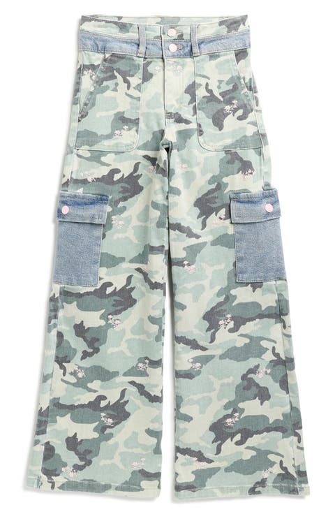 Kids' Camo Print Wide Leg Cargo Jeans (Big Kid)