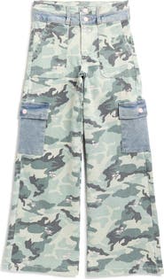Tractr Kids' Camo Print Wide Leg Cargo Jeans