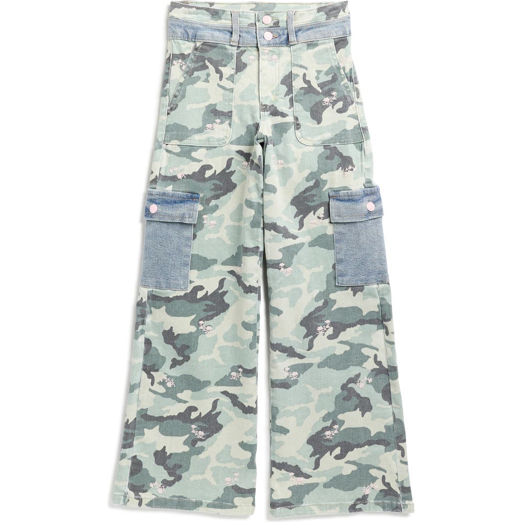 Tractr Kids' Camo Print Wide Leg Cargo Jeans In Multi