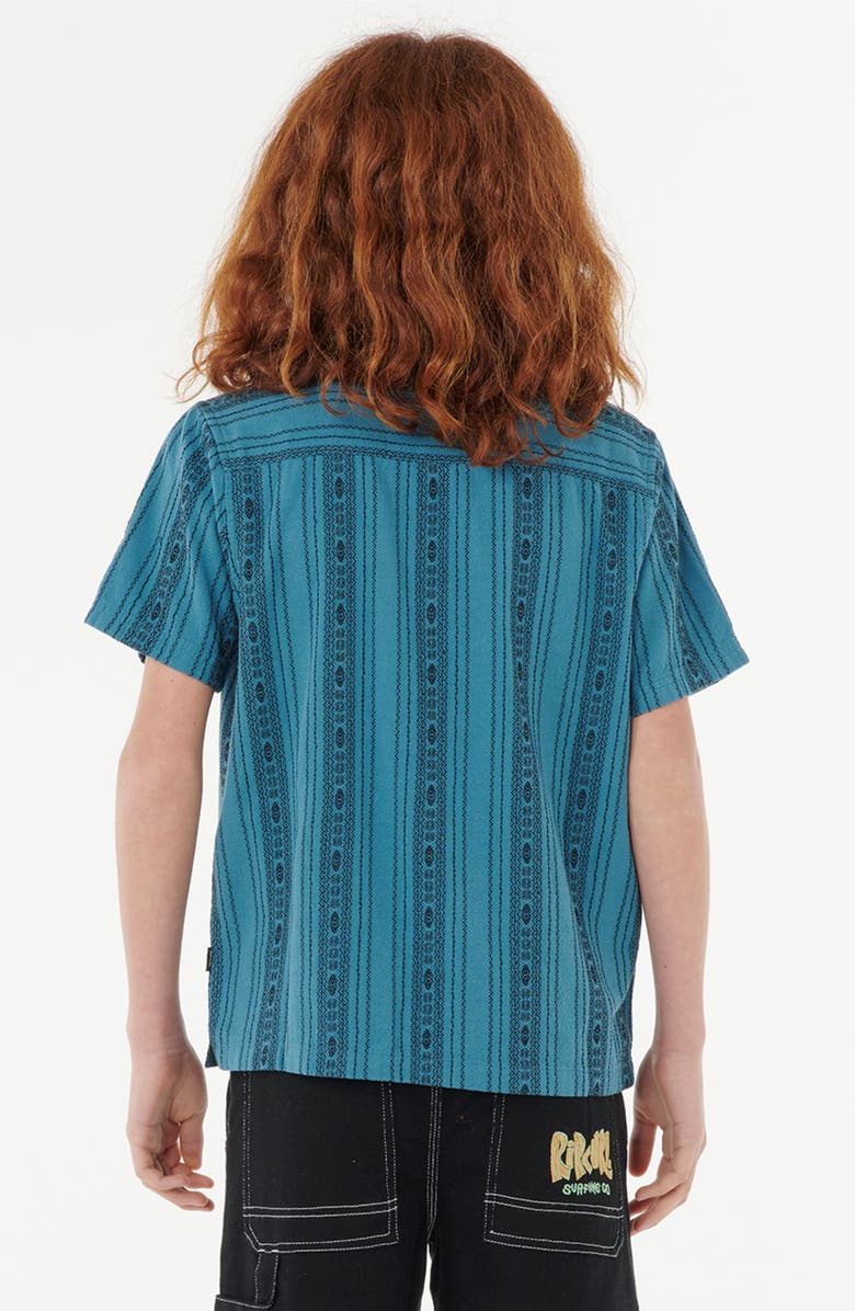 Rip Curl Kids' Raw Energy Stripe Short Sleeve Cotton Button-Up Shirt, Alternate, color, Ocean