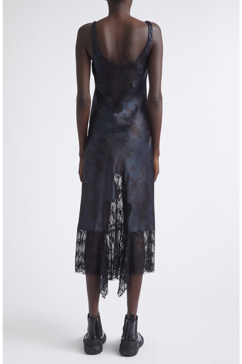 Stone Flower Drip Anemone Satin & Lace Tank Dress, Alternate, color, BLACK WATERCOLOR FLORAL