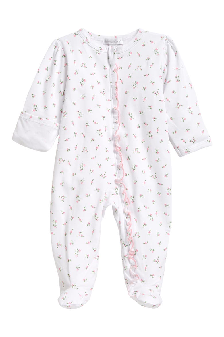 Floral Ruffle Edge Pima Cotton Footie, Main, color, ASST