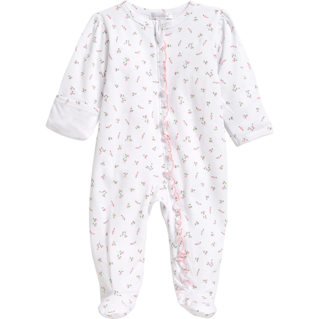 Kissy Kissy Floral Ruffle Edge Pima Cotton Footie In White