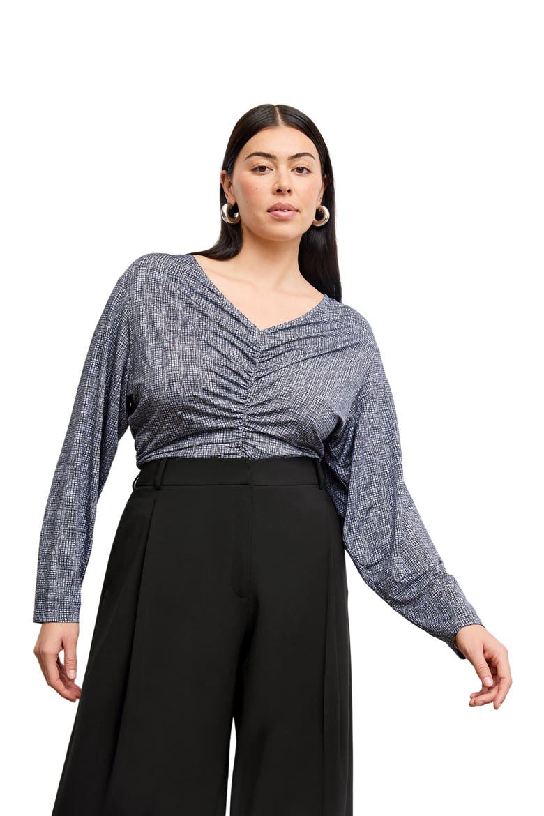 Amina Printed Jersey Ruched Top, Alternate, color, Blueprint Sketch