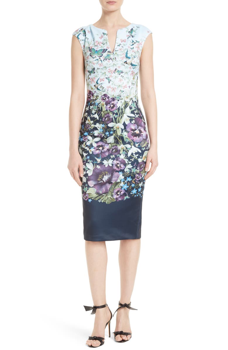 Ted Baker London Tiha Floral Print Sheath Dress, Main, color, Dark Blue