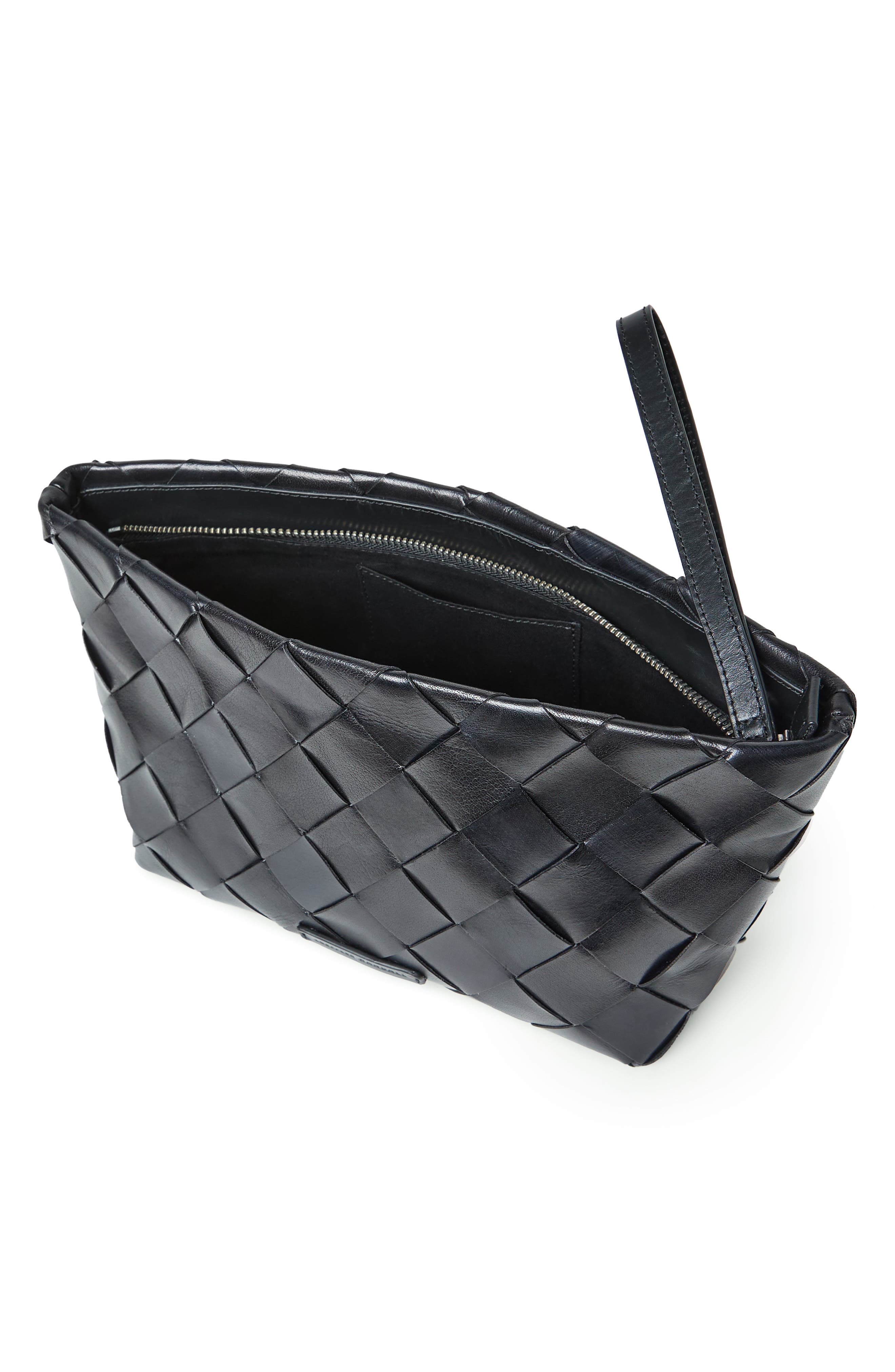 Loeffler Randall Melina Woven Leather Clutch, Alternate, color, Black
