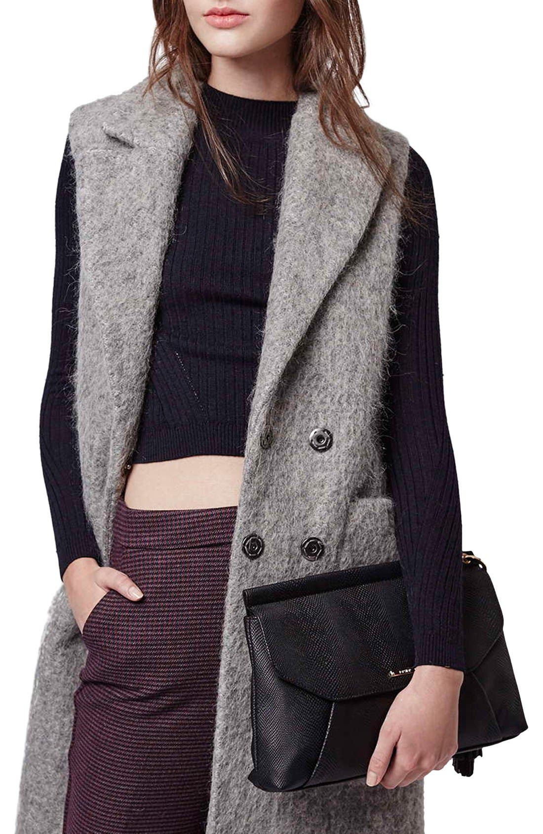 Faux Leather Envelope Clutch, Alternate, color, BLACK