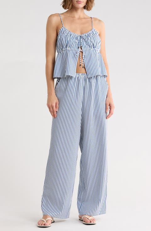 Stripe Double Tie Crop Camisole & Pants Set