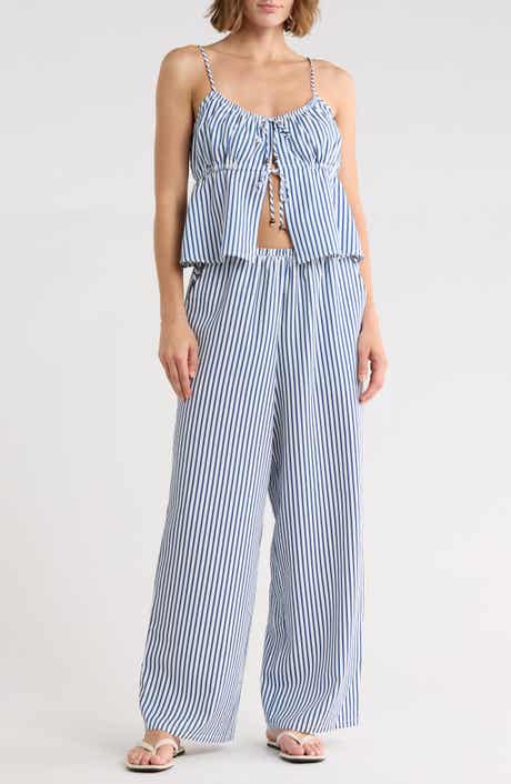 Madden Girl Stripe Double Tie Crop Camisole & Pants Set