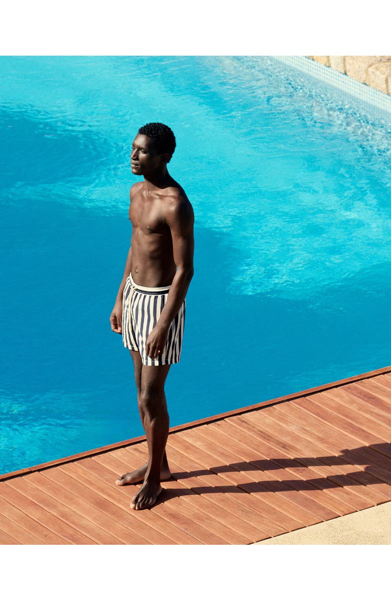Orlebar Brown Boxer Mid-Length Relaxed Fit Bold Stripe Drawcord Swim Shorts, Alternate, color, Night Iris/White Sand Stripe